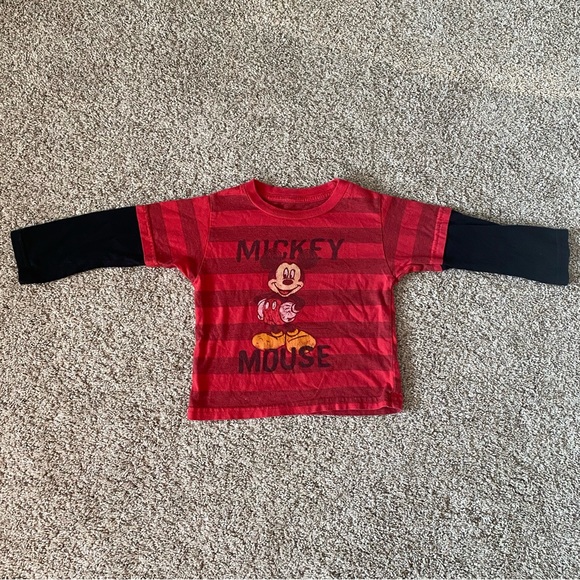 Disney toddler boy mickey mouse striped long sleeve red tee shirt 18 months - Picture 2 of 9